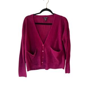 Eileen Fisher V-neck Linen Blend Boxy Cardigan Raspberry  SZ XS